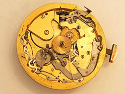 Audemars Frères ¼ repeater chronograph movement - under dial view, before restoration